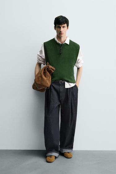 Zara VISCOSE BLEND KNIT VEST - Green - Image 0