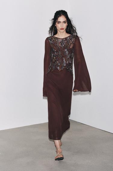 ZW COLLECTION EMBROIDERED DRESS - Brown by Zara