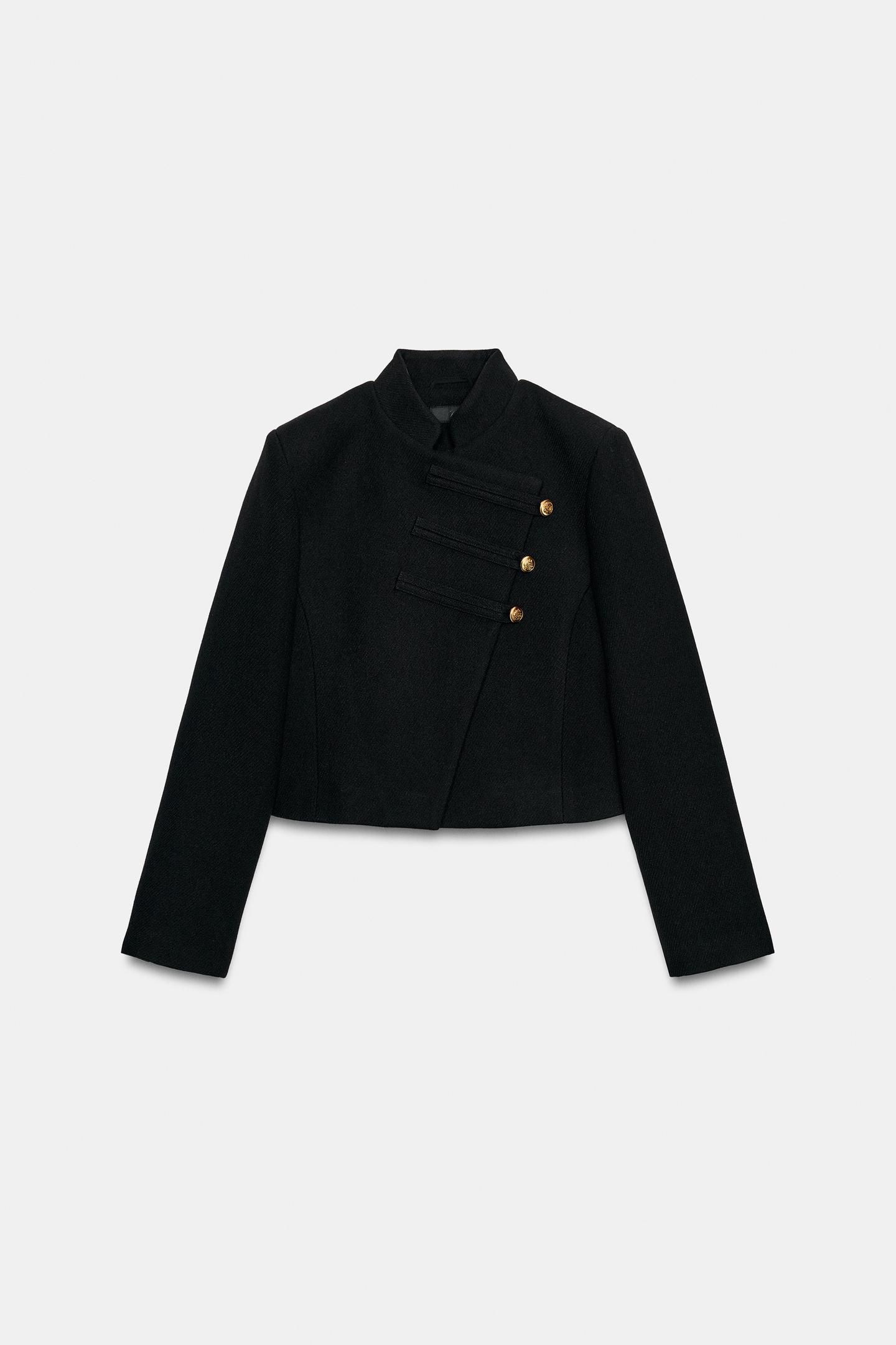 Женская куртка Zara Cropped Double-Breasted, цвет: Чёрный — фото 7