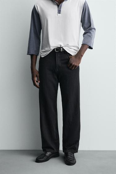 JEANS خفيف LOOSE WIDE FIT - أسود by Zara