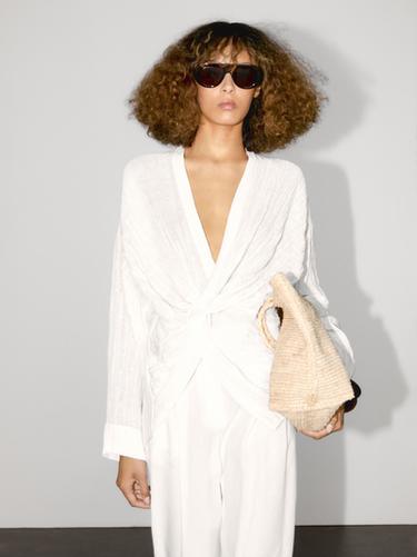 Zara Textured shirt with knot detail - White