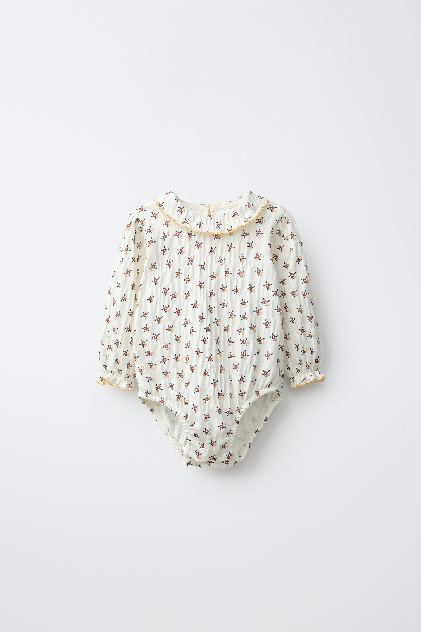 Боди Texture для детей, цветочный принт — Zara, цвет: Экрю — фото 1