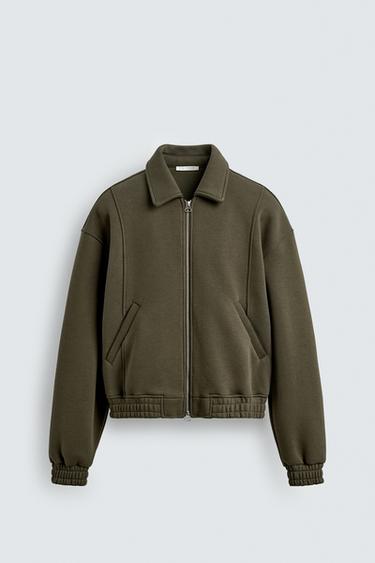 Zara NEOPRENE EFFECT BOXY FIT JACKET - Olive green