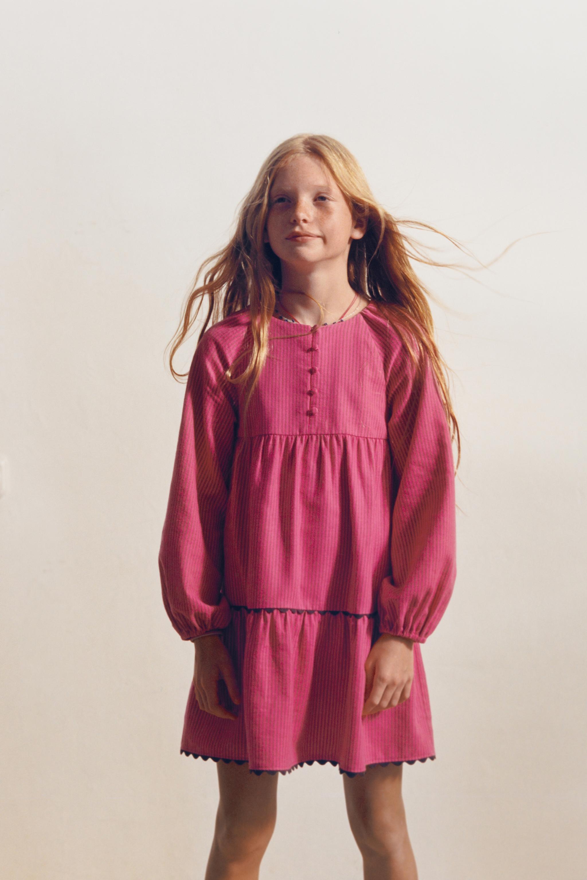 STRIPED RAGLAN SLEEVE DRESS — Fuchsia