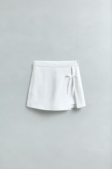 JUPE-SHORT BERMUDA LACET 100 % LIN - Blanc de Zara - Image 4