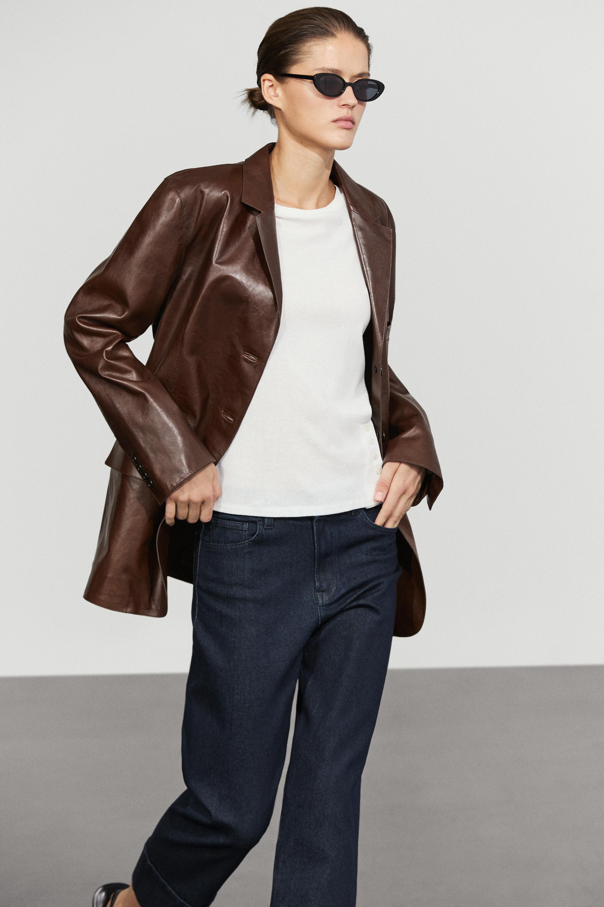 Nappa leather blazer with pocket detail
