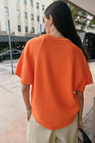 HAUT EN MAILLE MANCHES COURTES - Orange de Zara - Image 4