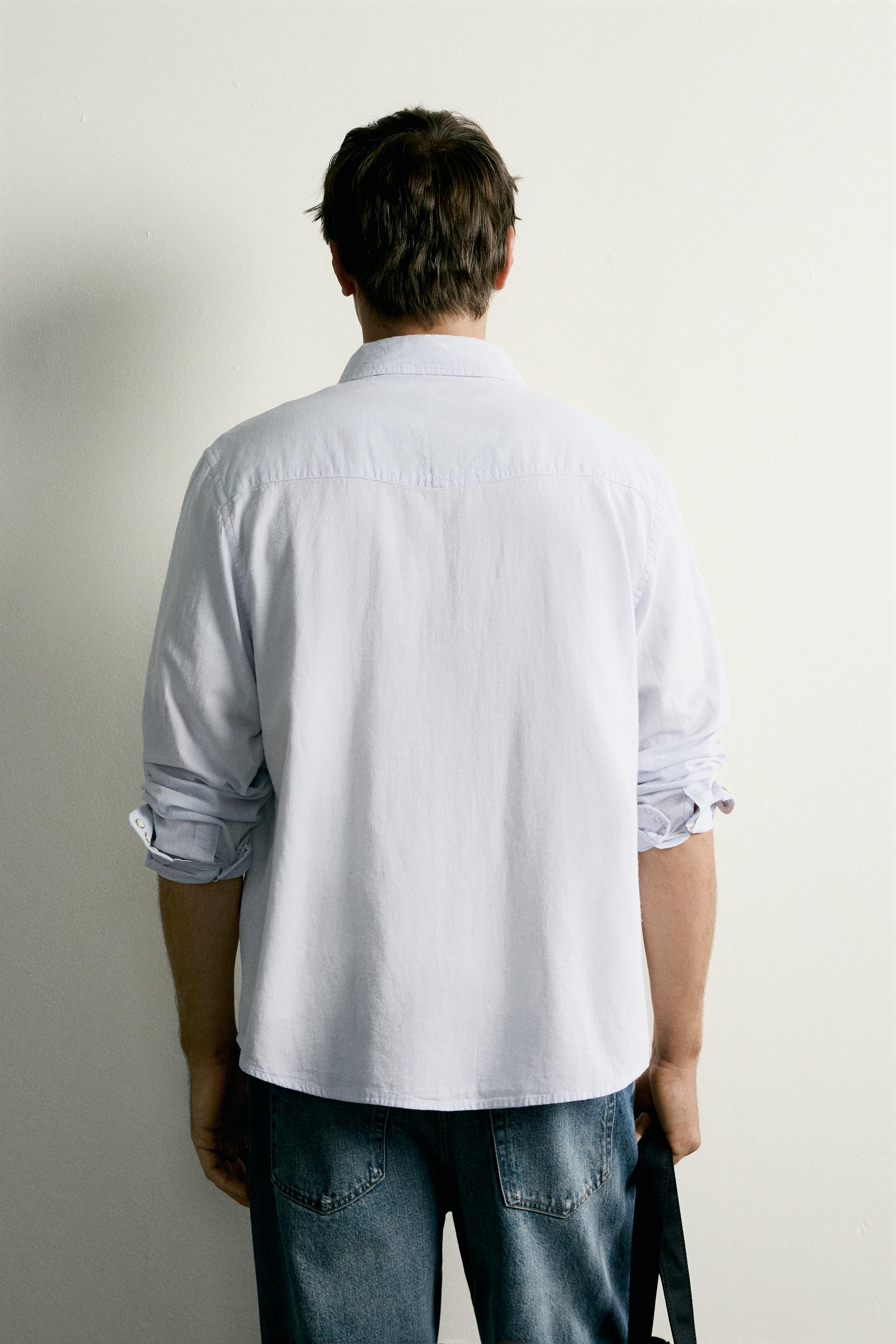 Мужские рубашки Zara REGULAR FIT COTTON-LINEN WESTERN SHIRT — фото 3