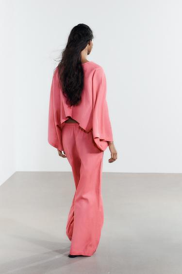 Zara LINEN BLEND DRAWSTRING PANTS - Bubble gum
