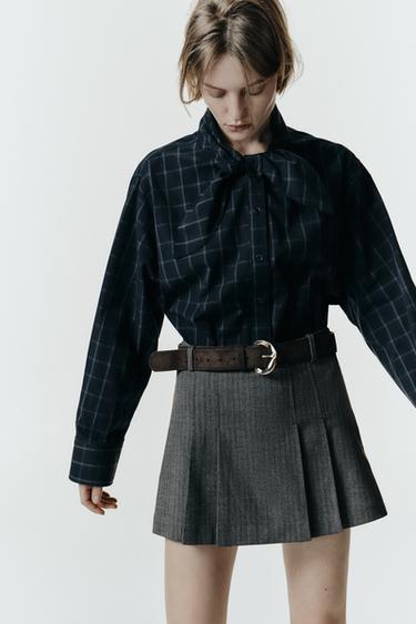 FALDA PANTALÓN TABLAS CINTURÓN - Marrón de Zara