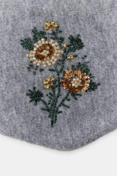 BANDANA EN MAILLE AVEC BRODERIES FLORALES ET FANTAISIE - Gris de Zara - Image 3