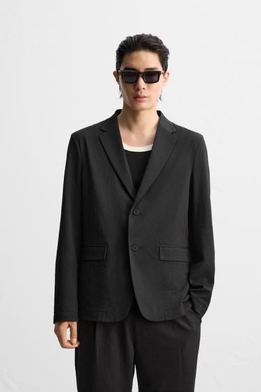 RELAXED FIT SEERSUCKER BLAZER - Black by Zara