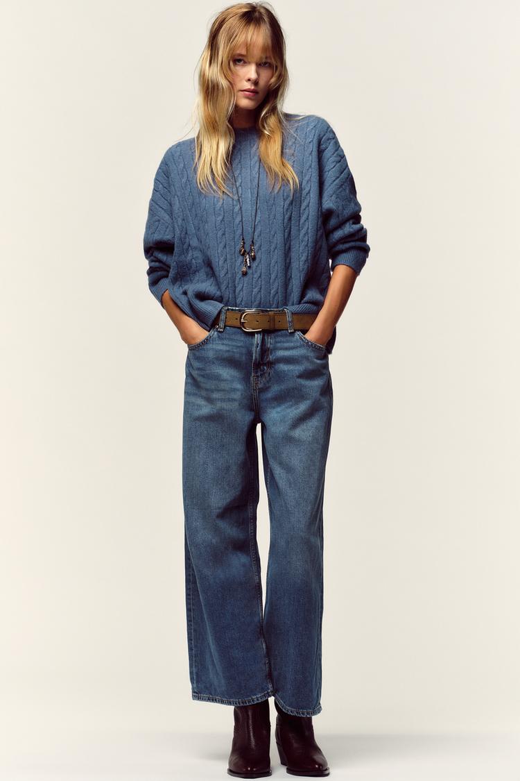 Z.08 WIDE LEG CROPPED HIGH WAIST BELTED JEANS