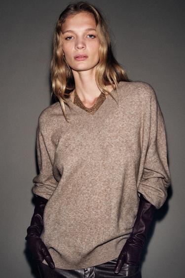 100% LEATHER LONG GLOVES - Burgundy by Zara