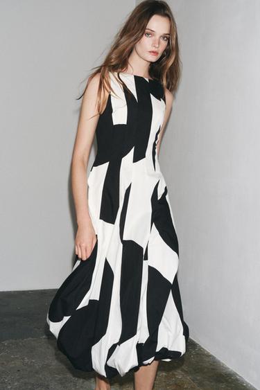 Zara ZW COLLECTION POLKA DOT BALLOON DRESS - Black / White