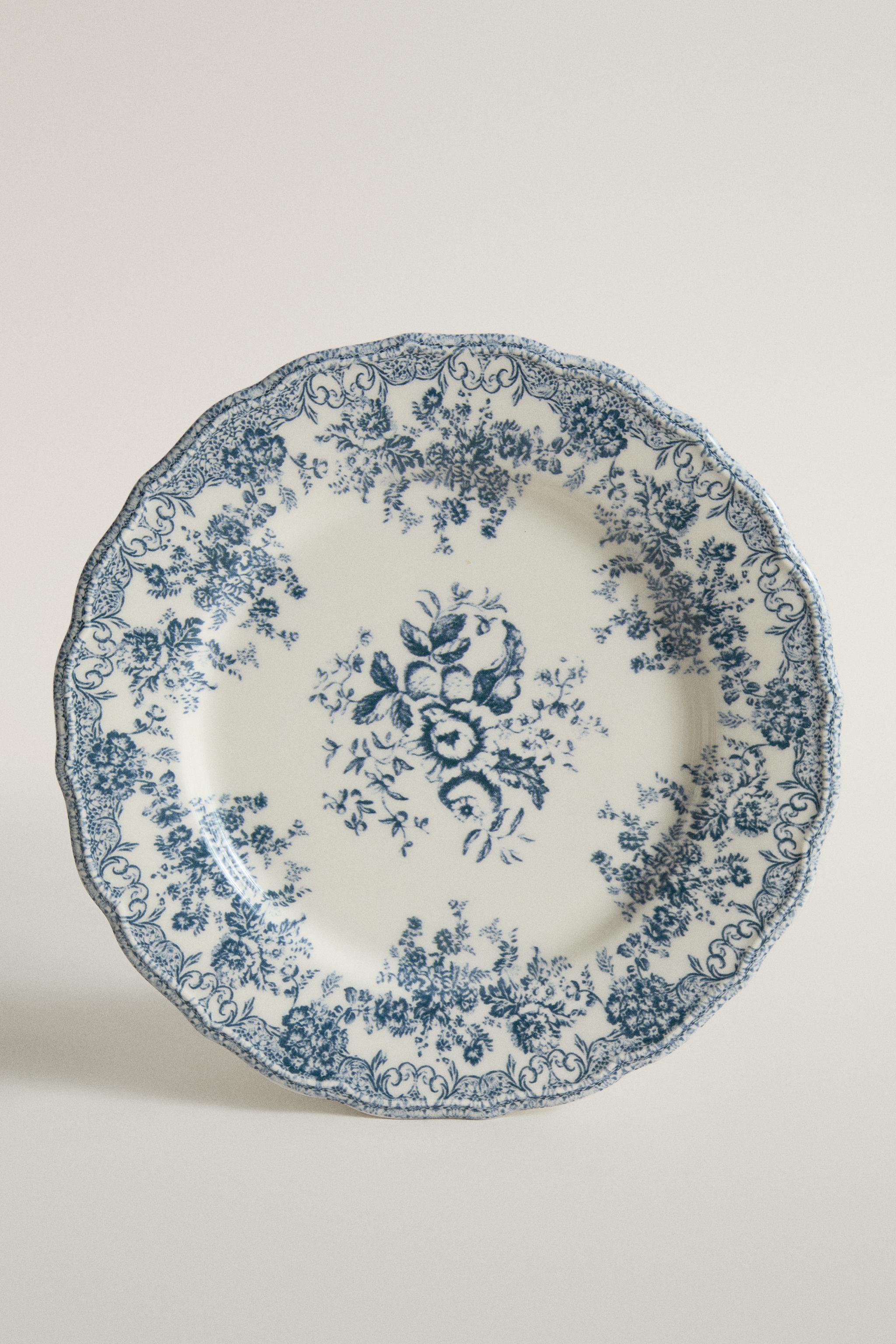 ASSIETTE PLATE FAÏENCE IMPRIMÉ FLEURS