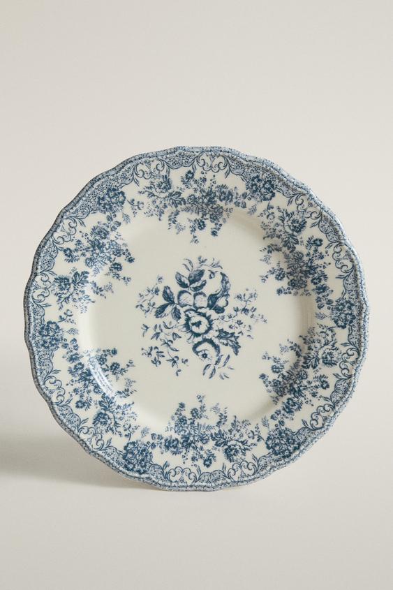ASSIETTE PLATE FAÏENCE IMPRIMÉ FLEURS - Bleu de Zara - Image 0