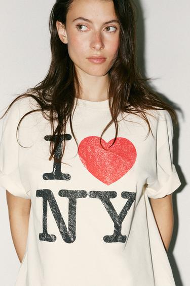 NY® WASHED-EFFECT T-SHIRT - Oyster-white by Zara