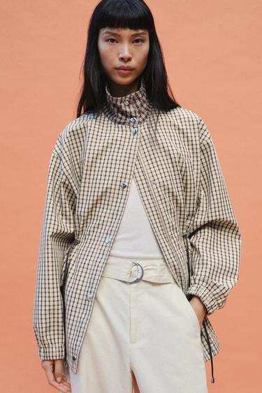 VESTE À CARREAUX COL MONTANT - Blanc cassé de Zara - Image 9