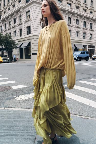 ZW COLLECTION RUFFLED SKIRT - Olive green by Zara