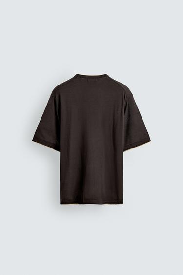 T-SHIRT EN MAILLE FINITIONS CONTRASTÉES - Marron de Zara - Image 6