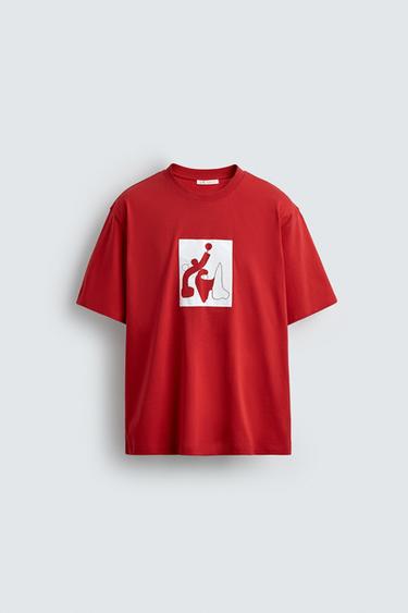 CONTRAST GRAPHIC T-SHIRT - White / Red by Zara