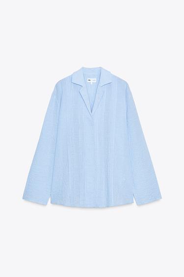 ZW COLLECTION TEXTURED OVERSIZE SHIRT - Blue/White by Zara