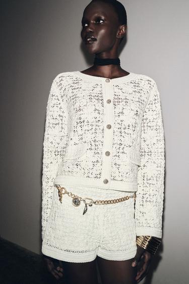 Zara CROCHET SHORTS - Oyster-white