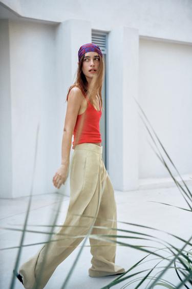 ZW COLLECTION WIDE-LEG DARTED TROUSERS - Olive Green by Zara
