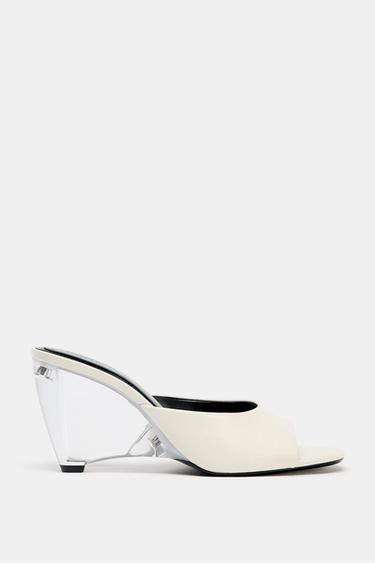 Zara TRANSPARENT WEDGE LEATHER MULES - Off White