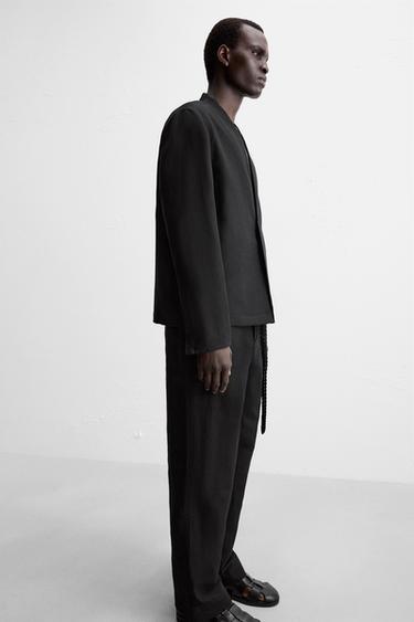 PANTALON DE COSTUME EN COTON ET LIN - Noir de Zara - Image 4