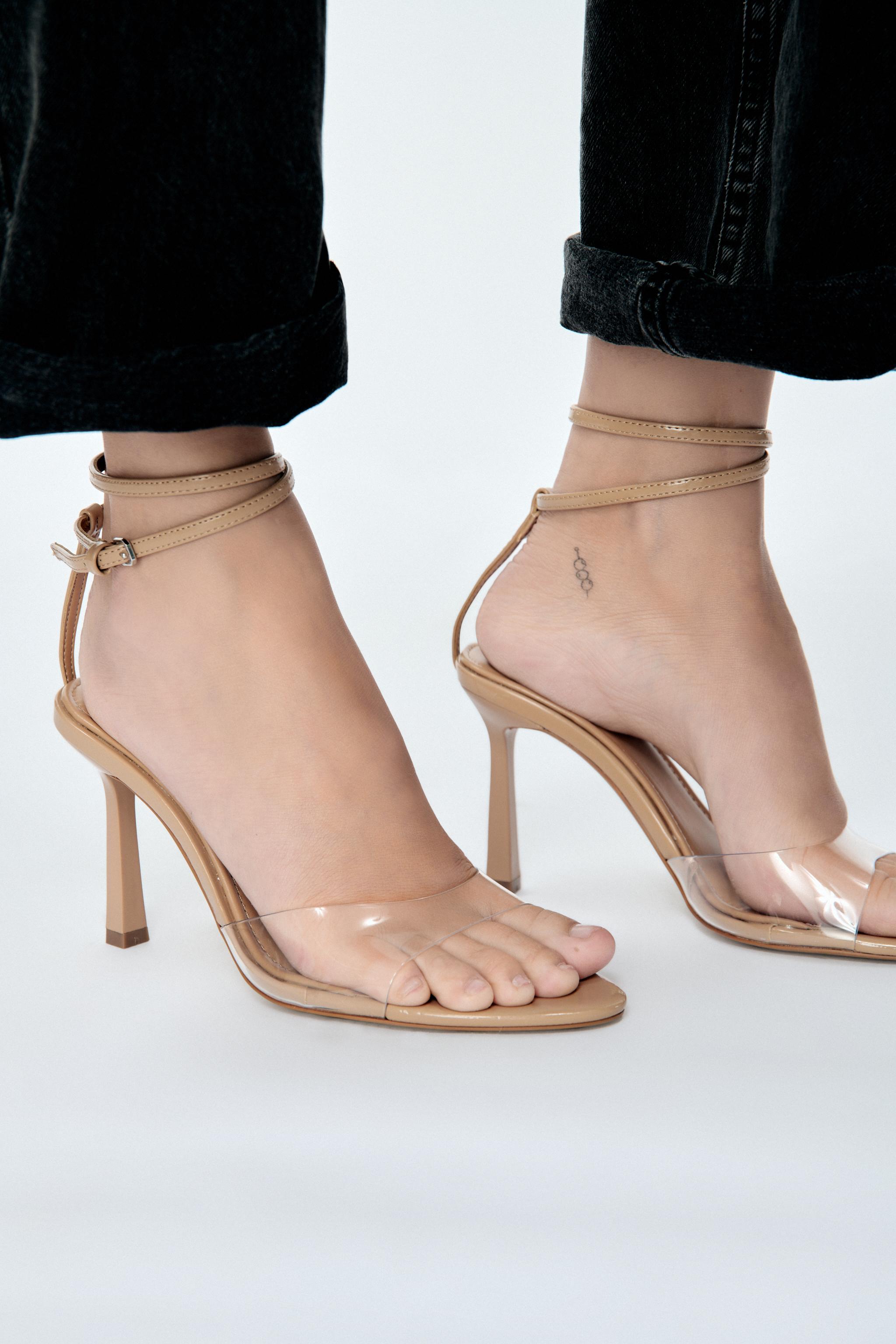 HIGH HEELED VINYL ANKLE STRAP SANDALS - Beige | ZARA United States