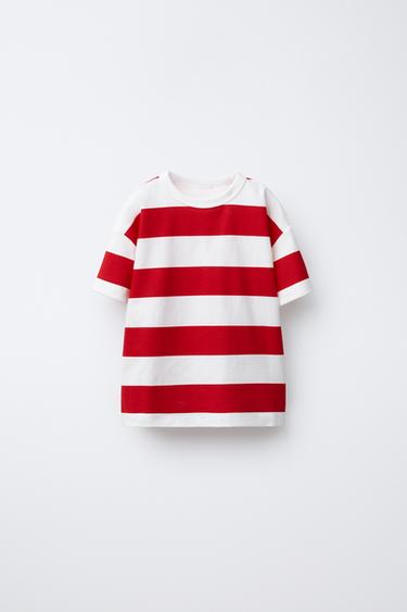 STRIPED BASIC T-SHIRT - Red Stripe by Zara
