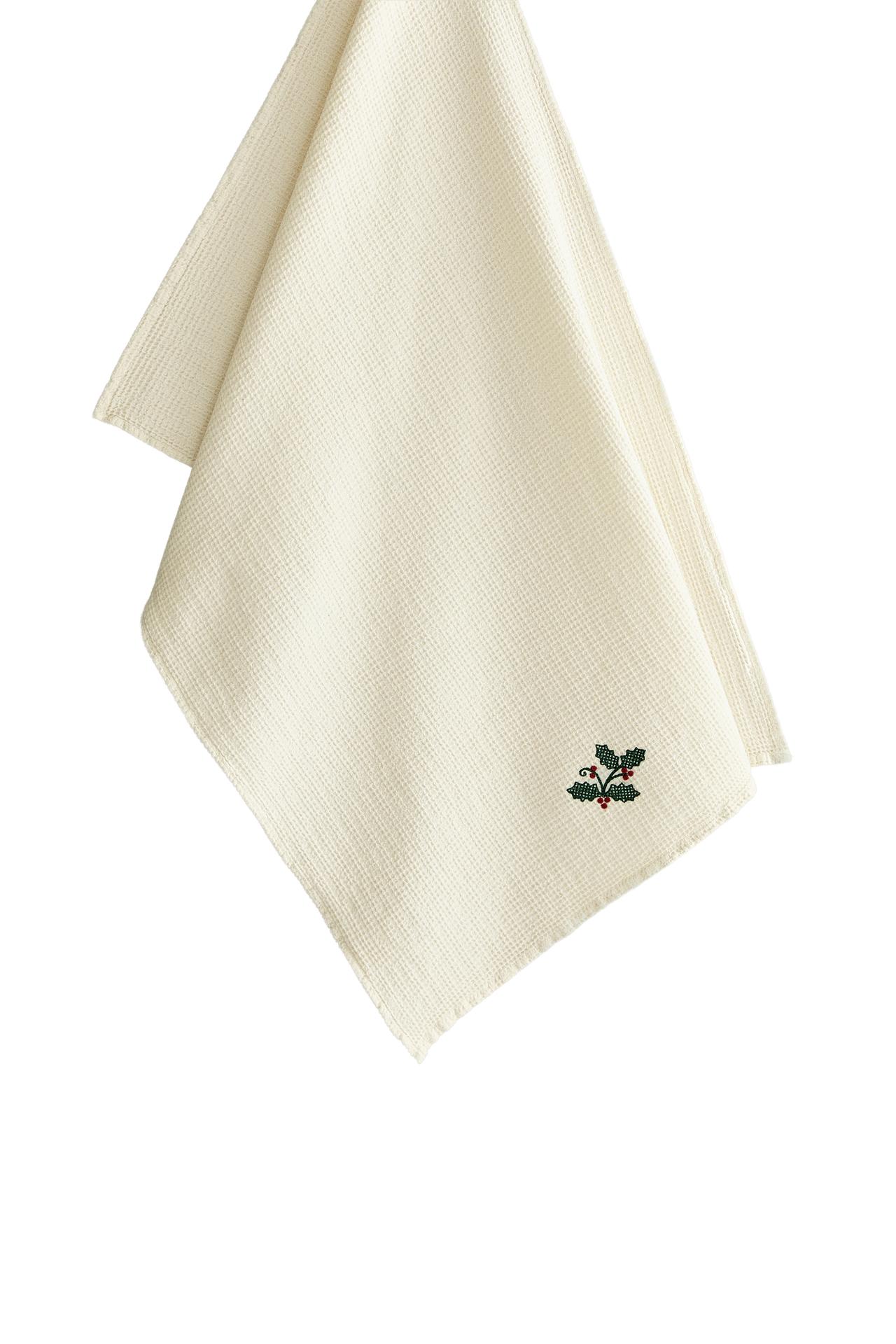 WAFFLE TEA TOWEL WITH CHRISTMAS EMBROIDERY