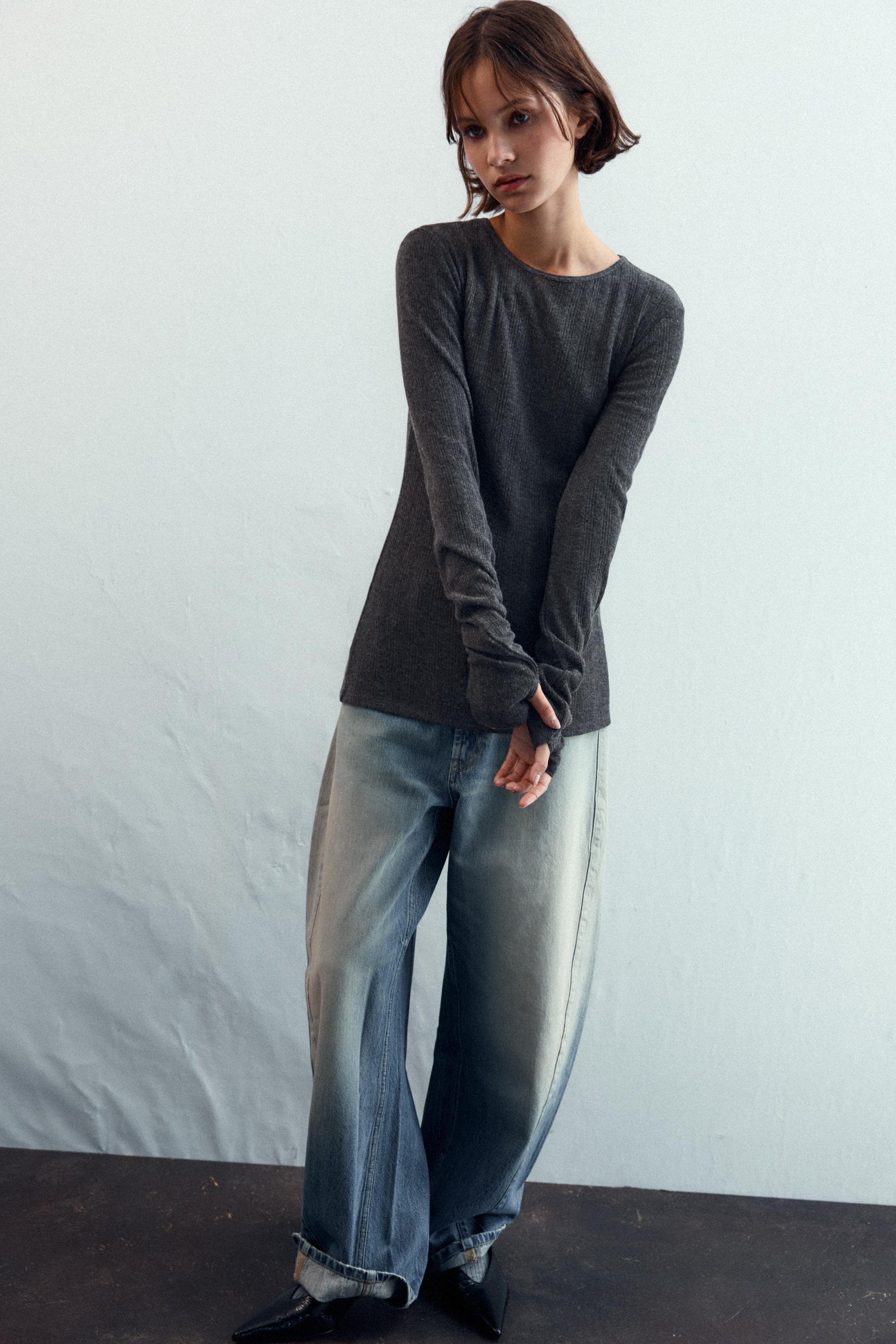 SOFT RIBBED T-SHIRT - Gray marl | ZARA United States