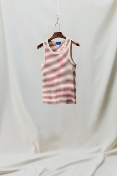 Zara STRIPED JACQUARD TANK TOP X AARON LEVINE - Ecru / Red