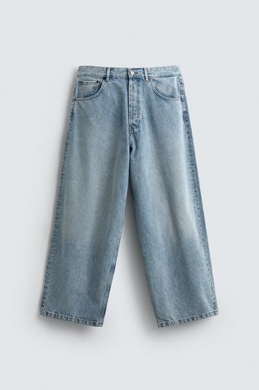 Zara BAGGY WIDE FIT 牛仔褲 - 淡藍色
