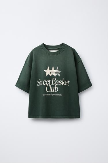 ENSEMBLE T-SHIRT ET PANTALON DE JOGGING DÉLAVÉ À INSCRIPTION - Vert de Zara - Image 1