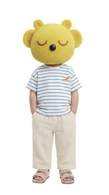 טי שירט פסים עם רקמת מנדרינה - כחול/לבן של Zara