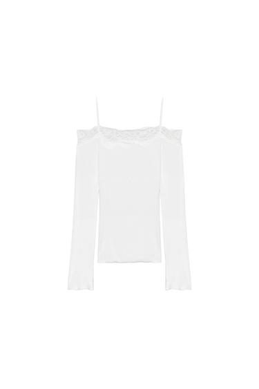 T-SHIRT WITH BARE SHOULDERS - White by Zara
