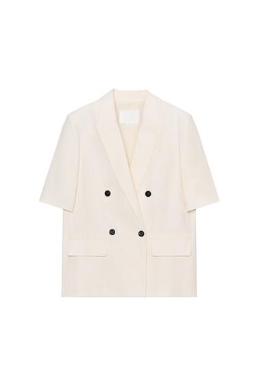 ZW COLLECTION LINEN SHORT SLEEVE BLAZER - Ecru by Zara