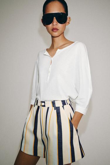 STRIPED PLEATED SHORTS ZW COLLECTION — Multicolored 1