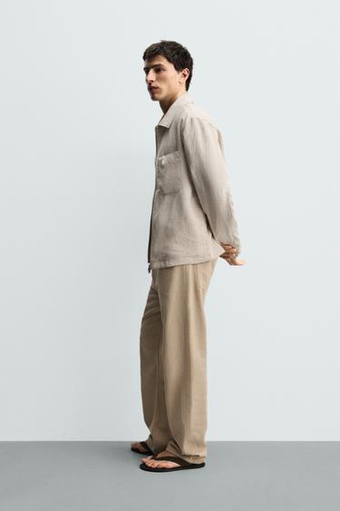 100% LINEN ZIP-UP OVERSHIRT - Light beige by Zara - Image 3