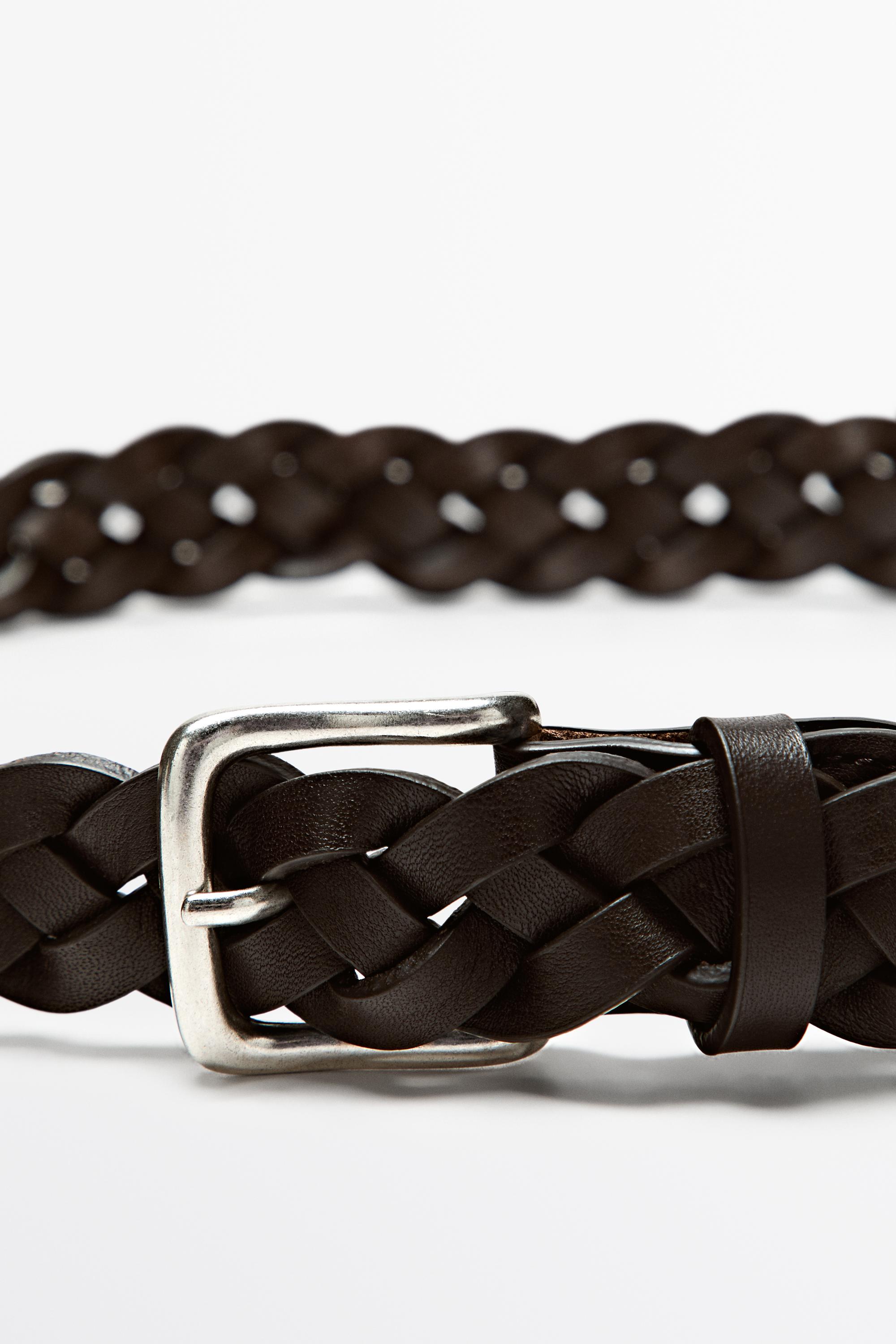 Braided nappa leather belt — Brown