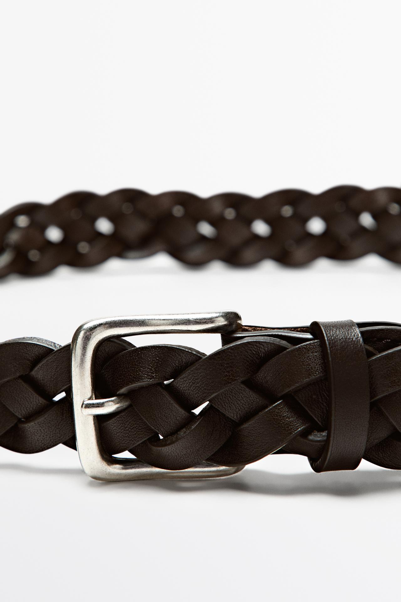 Braided nappa leather belt — Brown