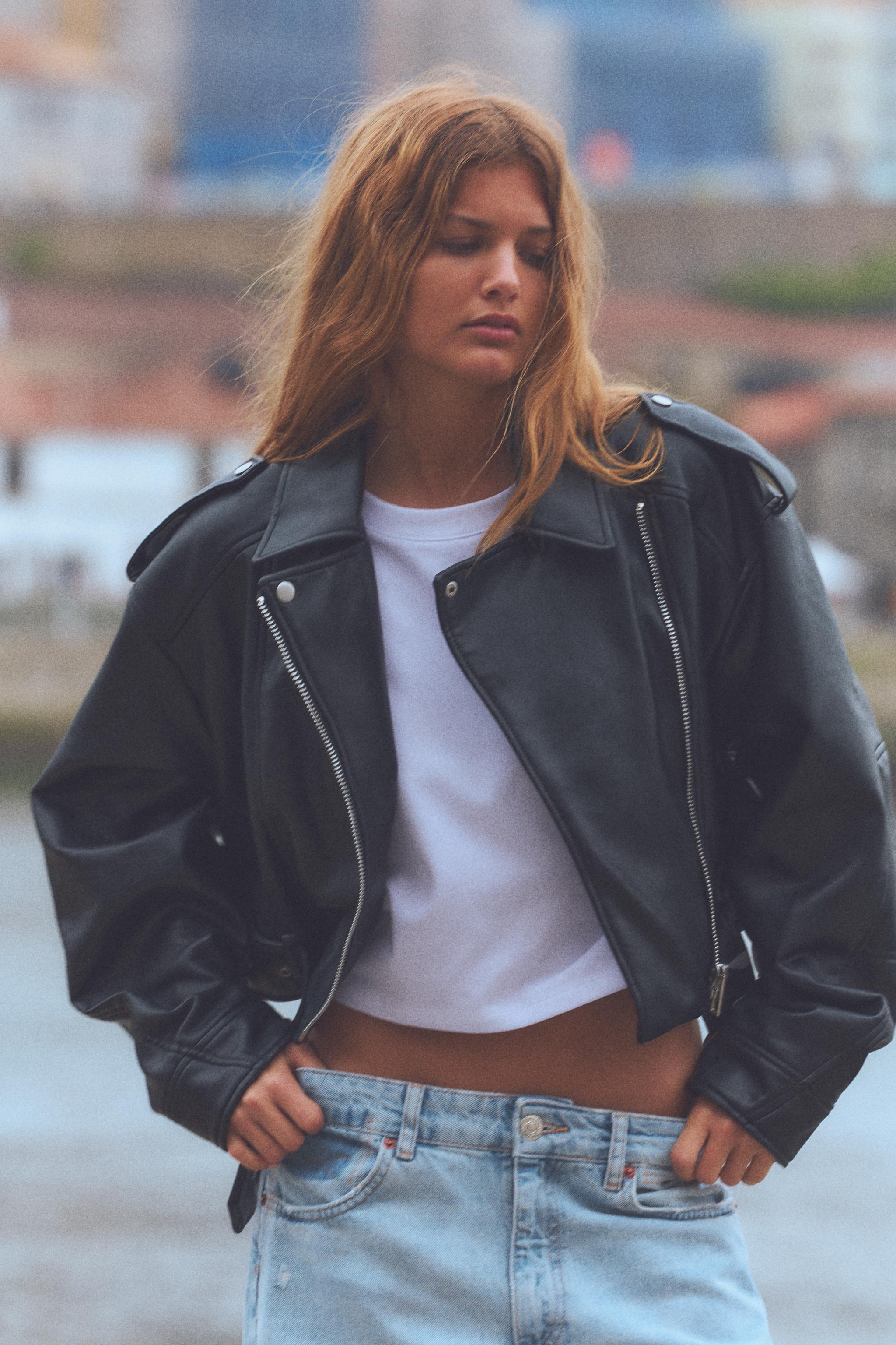 Leather look biker jacket zara hotsell