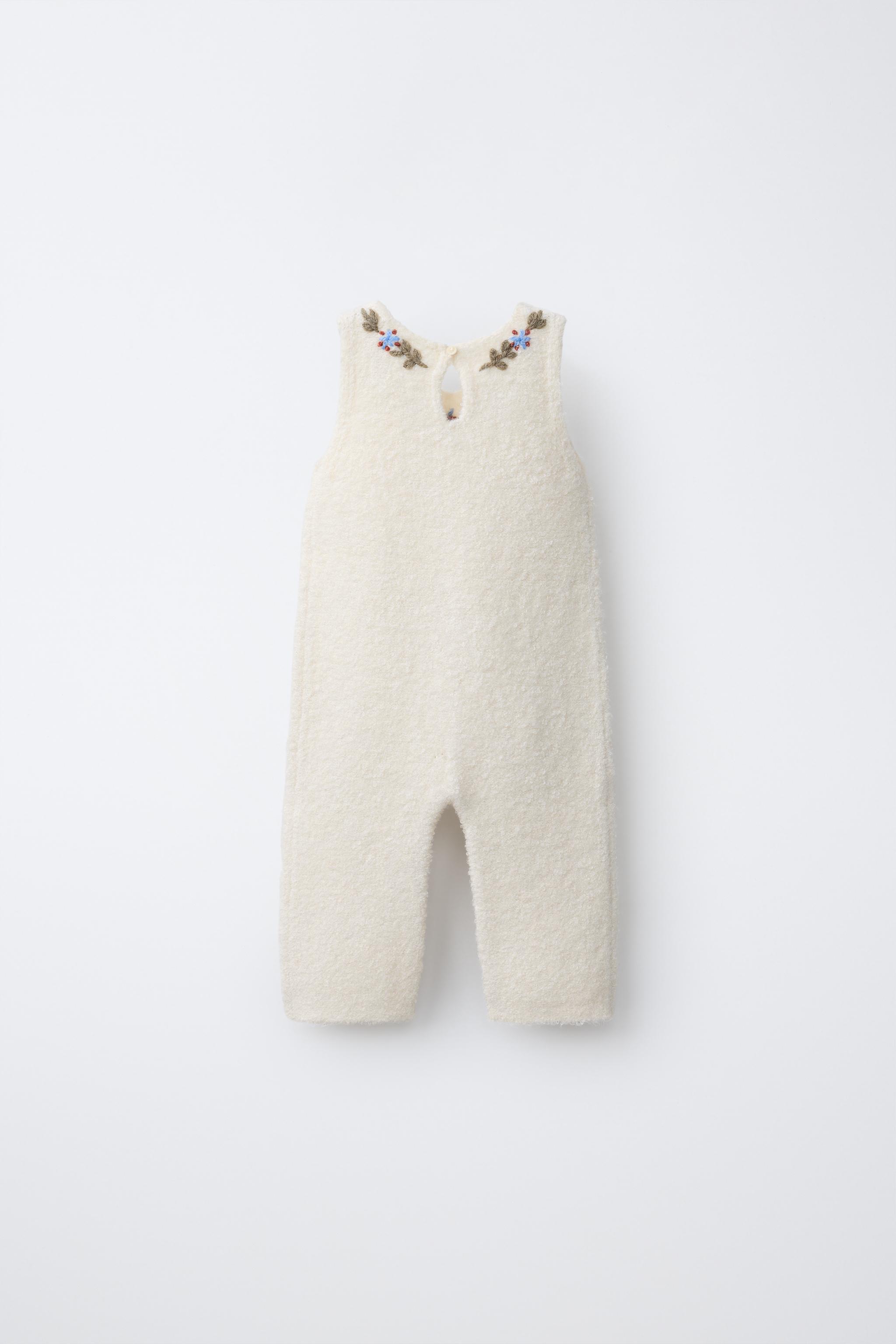 EMBROIDERED FLORAL KNIT JUMPSUIT — Ecru