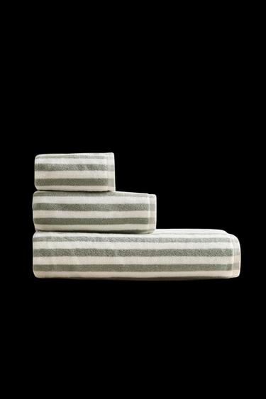 BATH TOWEL WITH COLOURED STRIPES - Blue / Green by Zara - Image 0