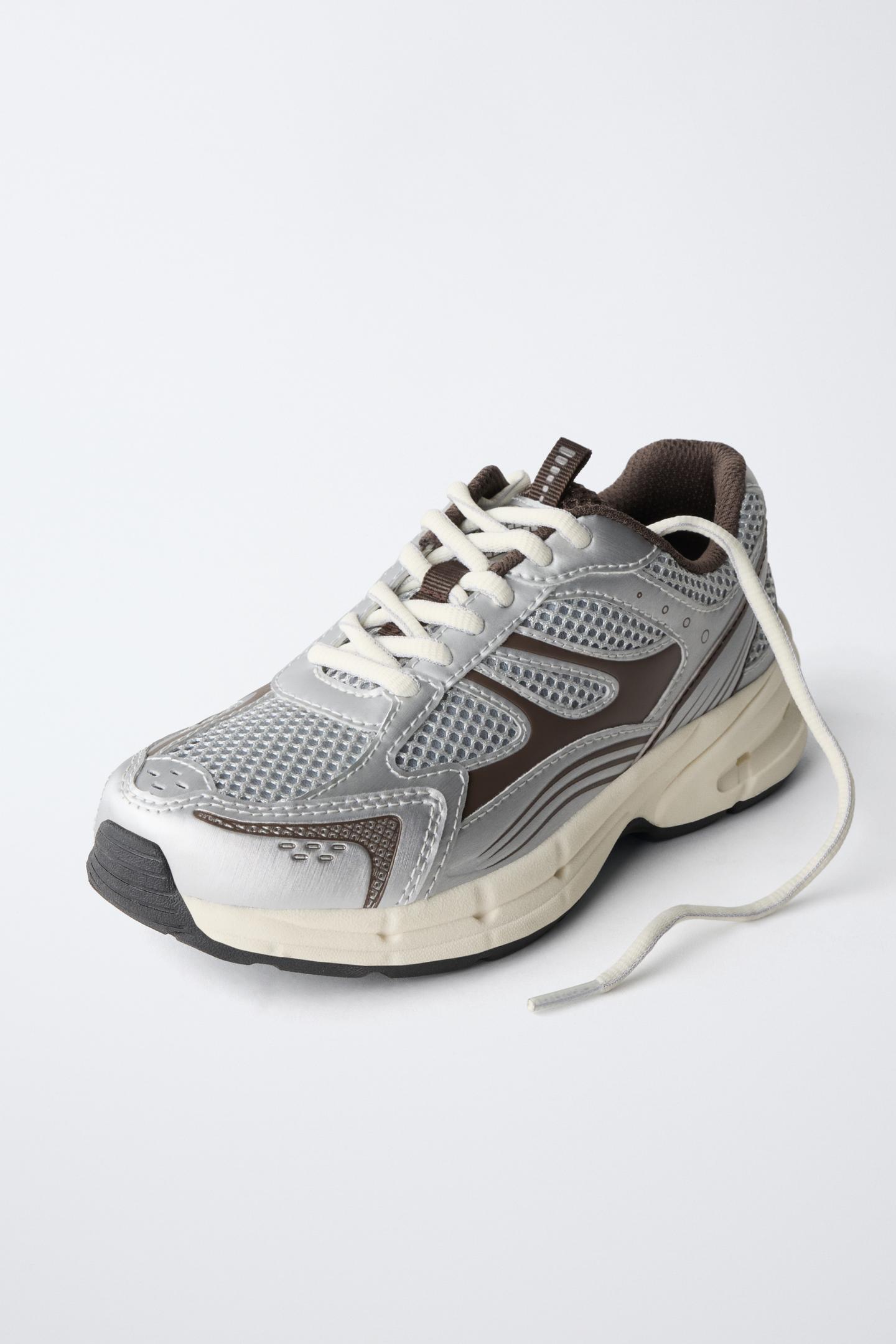 Детские кроссовки Zara Technical Mesh, цвет: Коричневый — фото 3