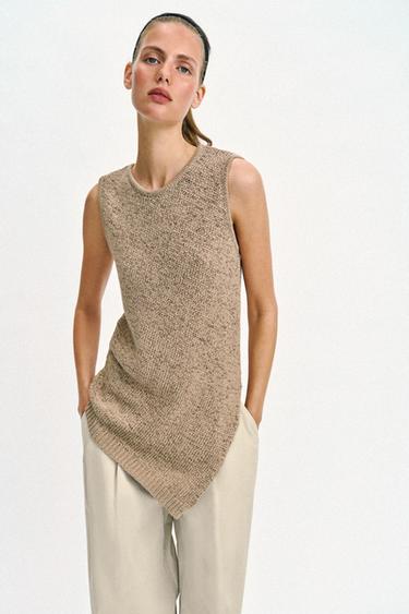ASYMMETRIC KNIT TOP - SAND/BROWN by Zara